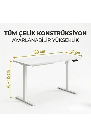 Adornist - Yüksekliği Ayarlanabilir Ergonomik Bilgisayar & Çalışma Masası - Tek Motorlu 2 Hafızalı Beyaz, 160 Çok Renkli