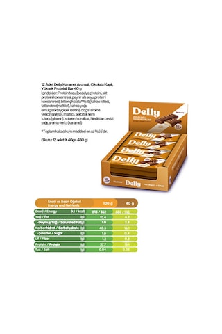 Delly Karamel Aromalı Çikolata Kaplı Yüksek Protein Bar 12 x 40 G