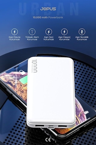 10.000mah Led Işıklı Taşınabilir Şarj Aleti/powerbank Siyah/beyaz Jp-p10s-1 Beyaz Diğer