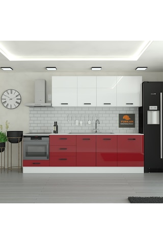 280 Cm Mutfak Dolabı Mdf Kapak Tezgah Dahil Yrkn280 101 Kırmızı