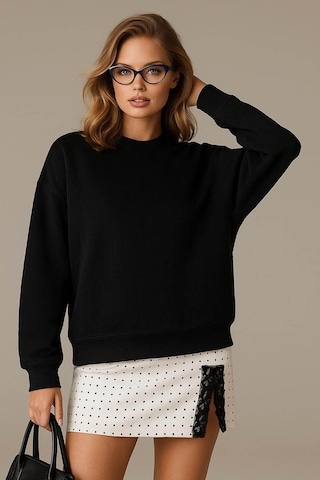 Fashion Friends Oversize Bisiklet Yaka Siyah Kadın Sweatshirt 25k0141k1 SiYAH