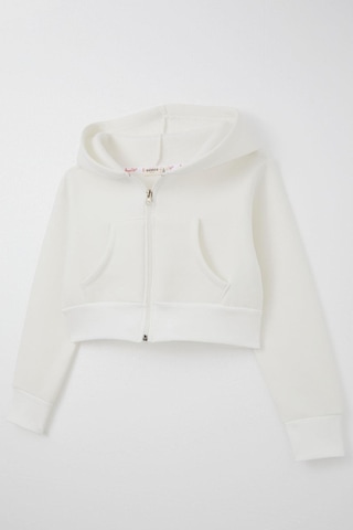 Breeze Kız Çocuk Crop Hırka Fermuarlı Kapüşonlu 8-14 Yaş, Ekru Ekru