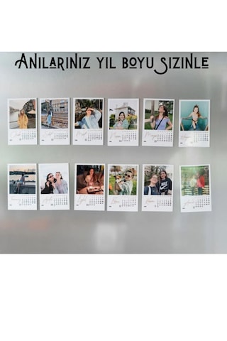 Kişiye Özel Fotoğraf Baskılı 12 Aylık Buzdolabı Magnet Takvim Seti 7.5x9 Cm Beyaz