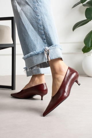 Shoetek Louod Kadın Stıletto İnce Topuklu Kırışık Bordo Deri Bordo