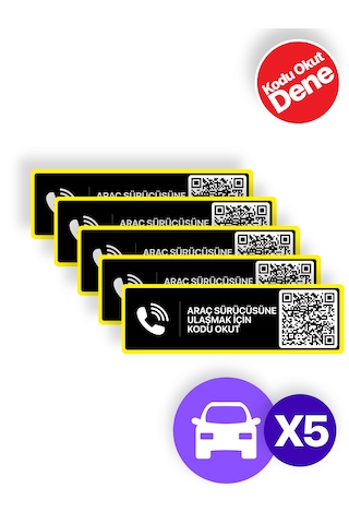 Meo 5'li Paket - Numarasız Numaratör - Qr Kodlu Araç Numaratörü - Araç İçi Park Telefon Numarası Yatay Etiket 001