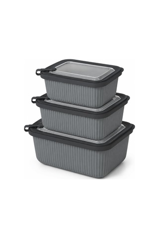 Vakumlu Silikon Kapaklı Plastik Saklama Kabı Seti, 3.5 Litre, Mikrodalga Ve Derin Dondurucu İçin, Gıda Depolama Kutusu, Mutfak Düzenleyici Organizer 600/1100/1800 Ml Antrasit, Dikdörtgen