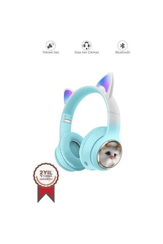 Özel Seri Hd11 Mavi Kedi Karükatür Kulak Led Işıklı 5.3 Renkli Taşınabilir Modern