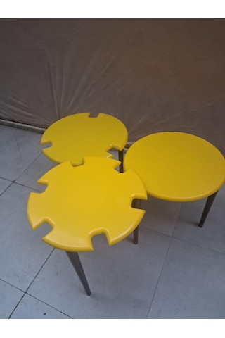 Zigon Dümen Sehpa 90609 Yuvarlak Model Kayın Torna Parlak Sarı Tabla Ceviz Ayak Sarı