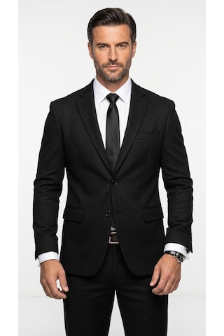 Plus Scorpion Slim Fit Pike Dokuma Erkek Blazer Ceket Modern Şık Günlük Kombin Siyah