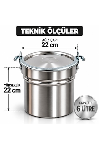 6 Litre Paslanmaz Krom Çelik Yoğurt Mayalama Ve Süt Kabı Satır/bakraç Demir Kulp Metalik