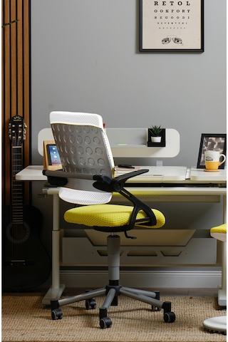 Creo Mobili Yükseklik Ayarlı Vega Plus Çalışma Sandalyesi, Ofis Ve Bilgisayar Koltuğu Beyaz/sarı Gri