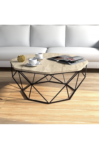 Diamond Metal Ayaklı Orta Sehpa - Traverten Traverten
