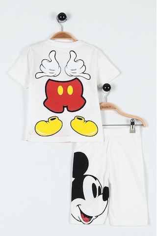 Lolliboomkids Yeni Sezon Unisex Beyaz Renk Üzeri Mickey Baskılı Sırt Detaylı Tshirt Şort Alt Üst Takım Beyaz