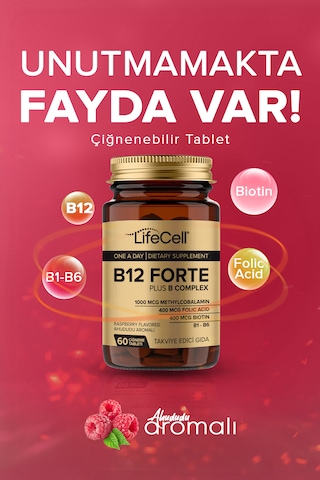 Lifecell Vitamin B12 1000 Mcg Metilkobalamin B Kompleks 60 Çiğneme Tablet