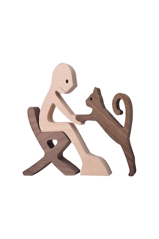 Dianziye Ahşap Köpek Aile Dekoratif Figür - İskandinav Tasarım, Doğal Dokuma, Ev Dekoru Ve Evcil Hayvan Anısı, 11x9x1.5cm