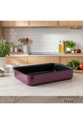 30x35 Cm Granit Köşeli Tepsi - Mürdüm Mürdüm