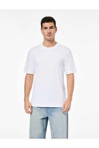 Koton Regular Fit Kısa Kollu Pamuklu Bisiklet Yaka Tişört Ekru 6sam10021mk