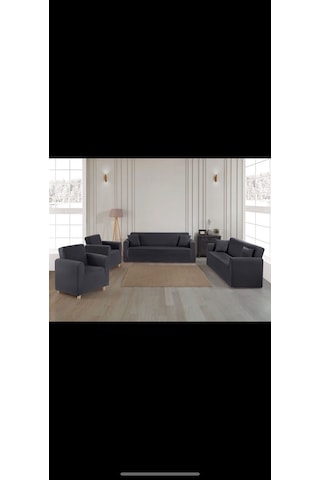 Antrasit 3+3+1+1 Streç Lastikli Esnek Jakarlı Koltuk Örtüsü