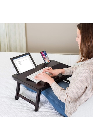 Eğim Ayarlı Ahşap Portatif Tablet Laptop Sehpası Keyif Masası Siyah