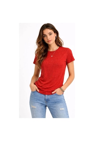 Butik İstanbul Flam Kumaş Melanj Dokulu Regular Fit Tişört Bisiklet Yaka Yazlık T-shirt - Kiremit
