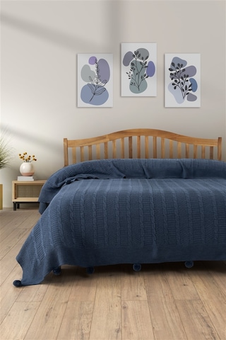 Tek Kişilik Triko Örme Battaniye - Yumuşak Dokulu & Şık Yatak Örtüsü-örgü Battaniye -indigo Indıgo Indigo