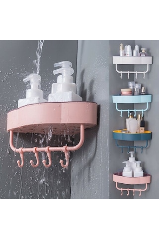 Ruicoo Mutfak/banyo Üçgen Duvar Rakusu - Deliksiz Kurulum, Su Akışı Tasarımı, 4 Katlanabilir Kanca, Mavi Renk, Pp Malzeme Koyu Mavi