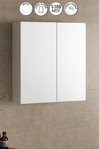 Çiğdem 55 Cm Beyaz Mdf Aynalı Asma Banyo Üst Dolabı Beyaz