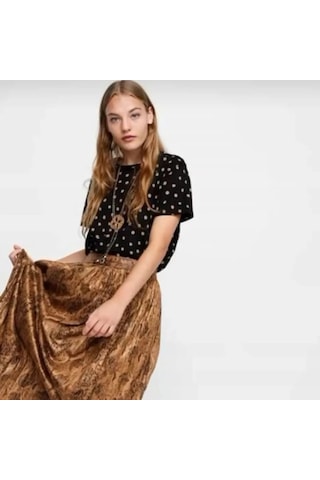 Escbutik Kadın Oversize Geniş Kalıp Puantiyeli Tişört T-shirt SIYAH