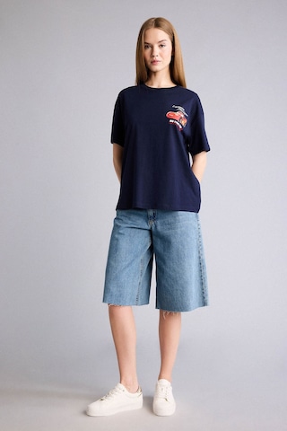 Defacto Baskılı Lacivert Kadın T-shirt H0552ax/nv251