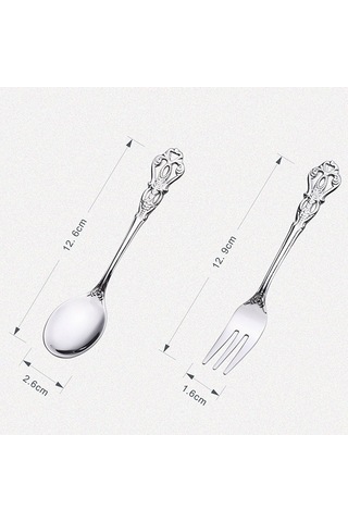 Sones 2 Adet / Paket Retro Ajurlu Oymalı Tatlı Kaşığı Çatal Seti Oymalı Çatal Bıçak Takımı Hediye Kutusu, Stil: Pembe Kutu