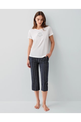 Moda Dua Pierre Cardin Pc9207-s Kadın Kapri Kısa Kol Pijama Takımı Beyaz