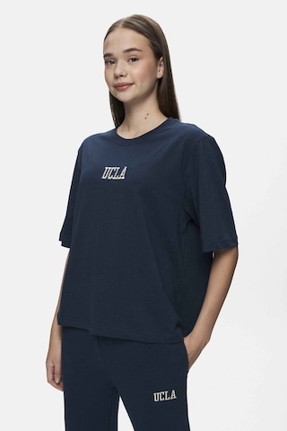 Ucla Manuela Lacivert Bisiklet Yaka Tshirt Nakışlı Loose Fit Kadın Tshirt Lacivert