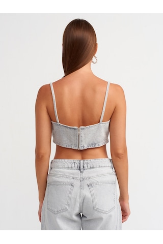 Dilvin Kısa Denim Büstiyer Gri