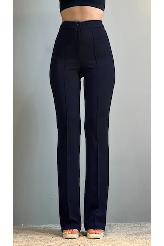 Krep Kumaş Likralı Önü Çimalı Kahverengi Kadın Palazzo Pantolon Lacivert