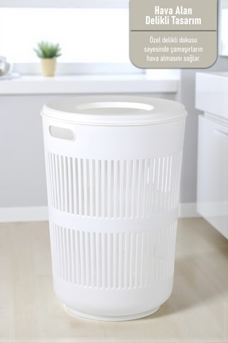 İronika Solara İkili Dekoratif Kirli Çamaşır Sepeti Seti Oyuncak Sepeti 60 - 22 Litre Beyaz Beyaz