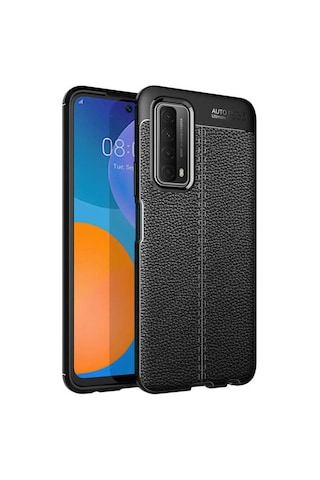 Huawei P Smart 2021 Deri Görünümlü Firo Silikon Kılıf Siyah