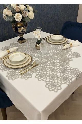 5 Li Set Kare Gümüş Rengi Simli Masa Runner