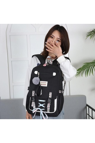 Aromee Kız Çocuk Sırt Çantası, Okul, Ortaokul, Usb Şarj Bağlantı - Siyah Bir