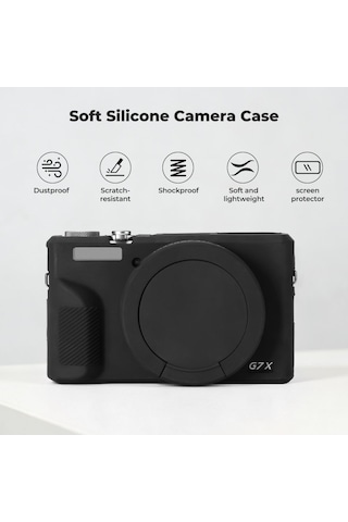 K&f Concept K&f Canon G7x Mark Iıı Uyumlu Silikon Kılıf + Ekran Koruyucu / Siyah Black