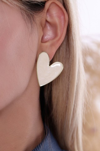 Bhs Life 925 Ayar Gümüş Özel Büyük Kalp  Küpe Krem