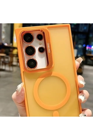 Galaxy S23 Ultra İle Uyumlu Kamera Lens Aparatlı Stand Olabilen Magsafe İle Uyumlu Kamera Korumalı Şeffaf Full Color Magnetic Wireless Telefon Kılıfı Gri, Galaxy S23 Ultra 6998