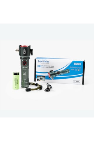 Gold Police GP-218 Acil Durum Güçlü Tg LED Zoom Uzun Menzilli El Feneri 3000 Lümen Gri