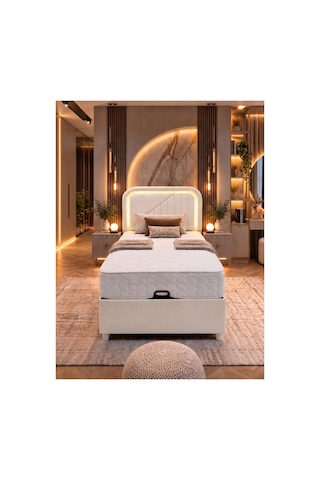 Baza Seti, Lyon Ledli Tek Kişilik Baza Başlık Maxi Yatak Seti - 100x200 Cm 100 x 200 CM