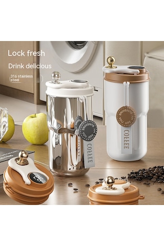 Sımıcg 420ml Kahve Termal Kupa Ekran Sıcaklığı Termos Bardak Beyaz