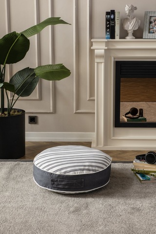 Çizgili Dış Mekan Puf Minderi, 60x60 Cm, Balkon Ve Teras İçin