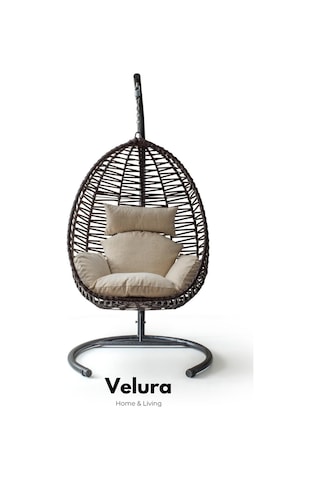 Class Bahçe Salıncağı - Kahve Rattan Krem Minder Kahverengi