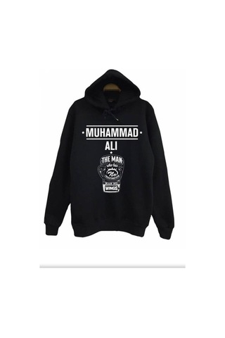 Erkek Muhammed Ali Baskılı Sweatshirt Hoodie Siyah