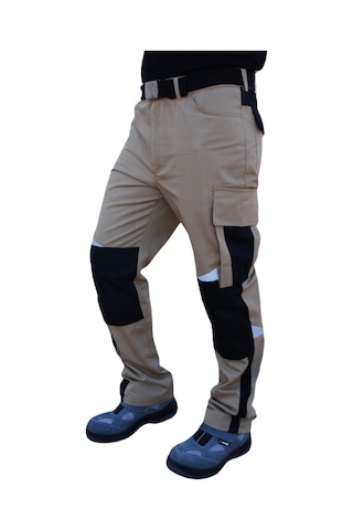 Uniprom Erkek İş Pantolonu Roma Model Diz Destekli 6 Cepli Bej Siyah