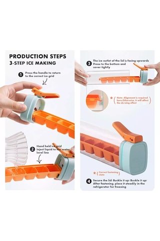 Jeehugo 6 Hücreli Tek Elle Basma Buzluk, Ev Kullanıma Uygun, Yiyecek Grubu Pc+pp, Spill Koruyucu Kapaklı, Buzları Kolay Çıkar, Turuncu, 1 Adet Çok Renkli