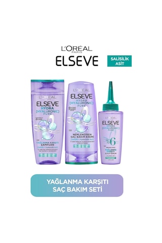 Elseve Hydra Pure Salisilik Asit İçeren Yağlanma Karşıtı Nemlendirici 3'lü Bakım Seti